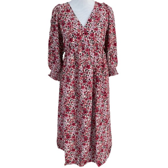 The Nines by Hatch Pink Floral V-Neck Smock Midi Dress Maternity NWT M - Picture 1 of 8